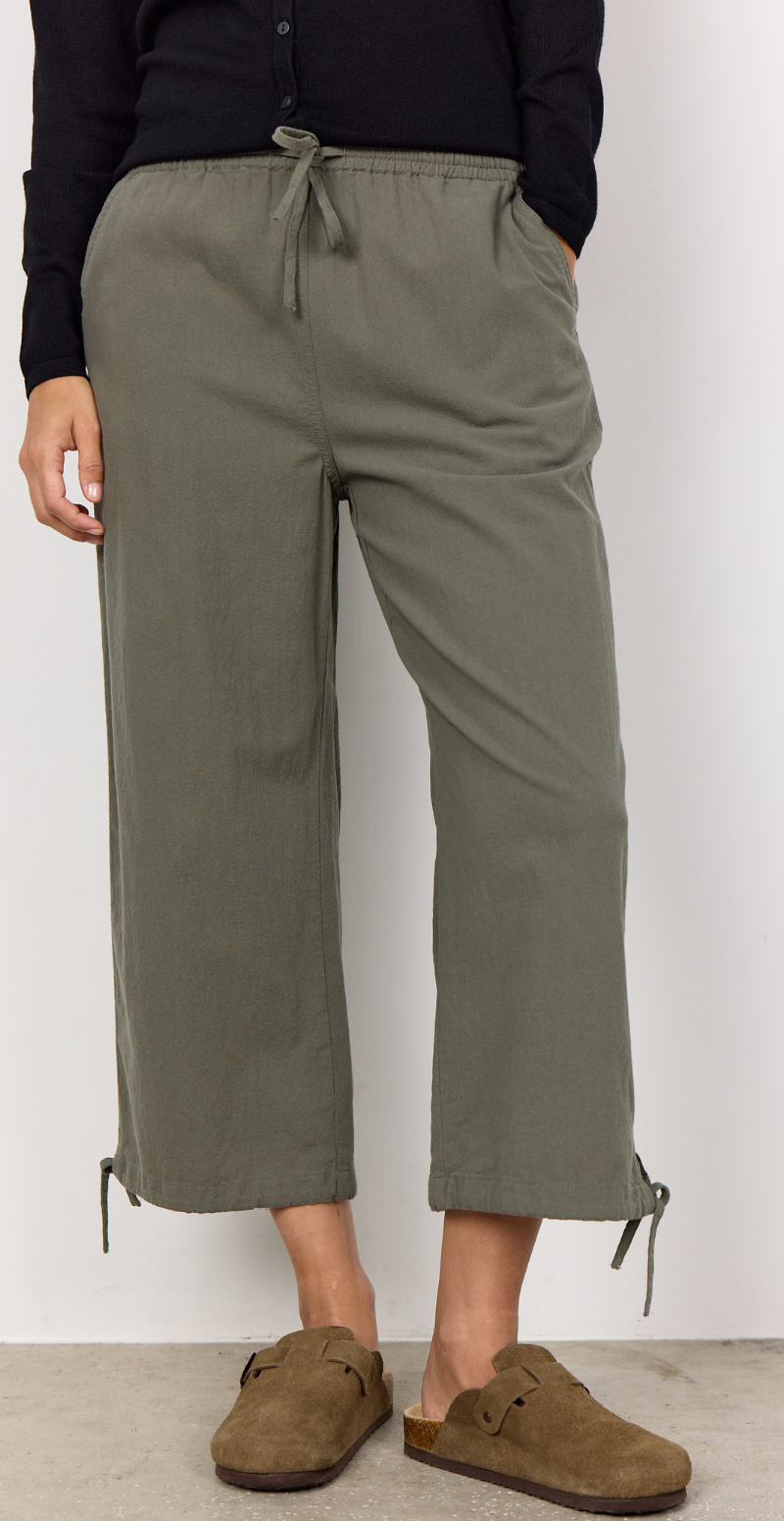 Sally capri bukser med bindebånd og snøre khaki
