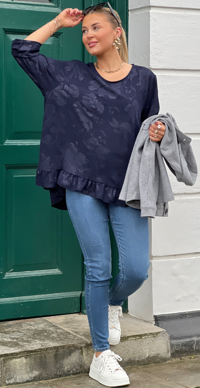 Amanda bluse med peplum og blomsterprint navy LikeLondon