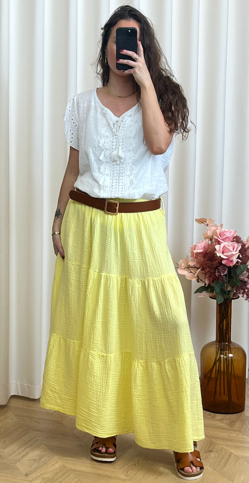 Miranda nederdel i bomuld med elastik i taljen gul LikeLondon
