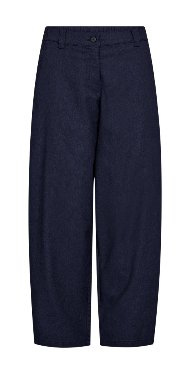 Tonje bukser i denimlook og barrelfit navy blazer melage Freequent