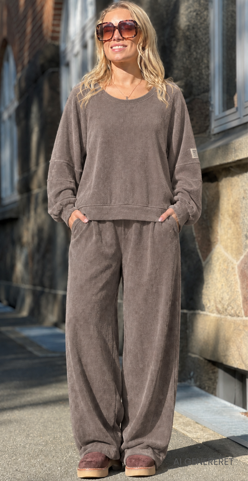 Nette sweat sæt i velour/fløjl fango LikeLondon