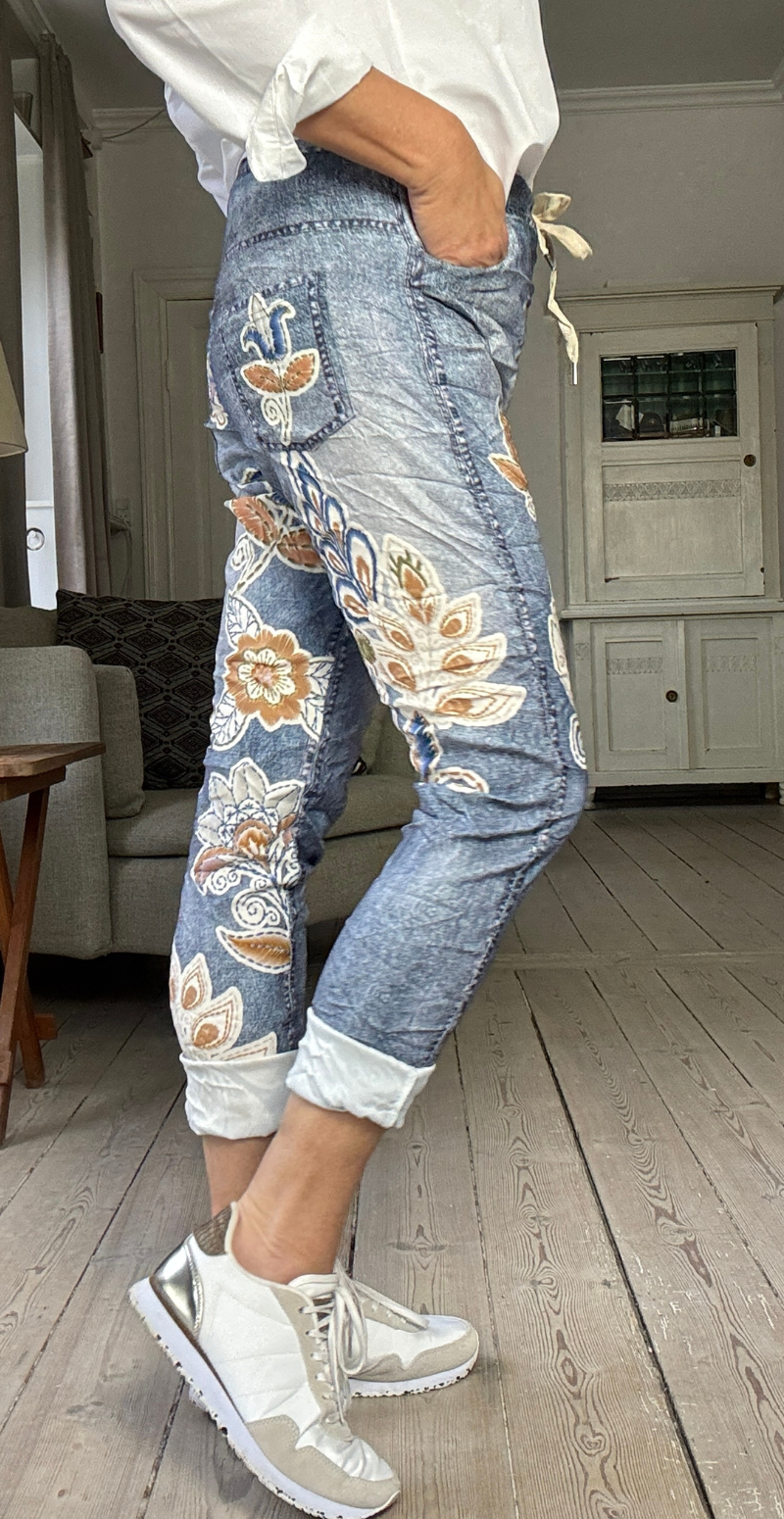 Sisse bukser med blade mørk denim Likelondon