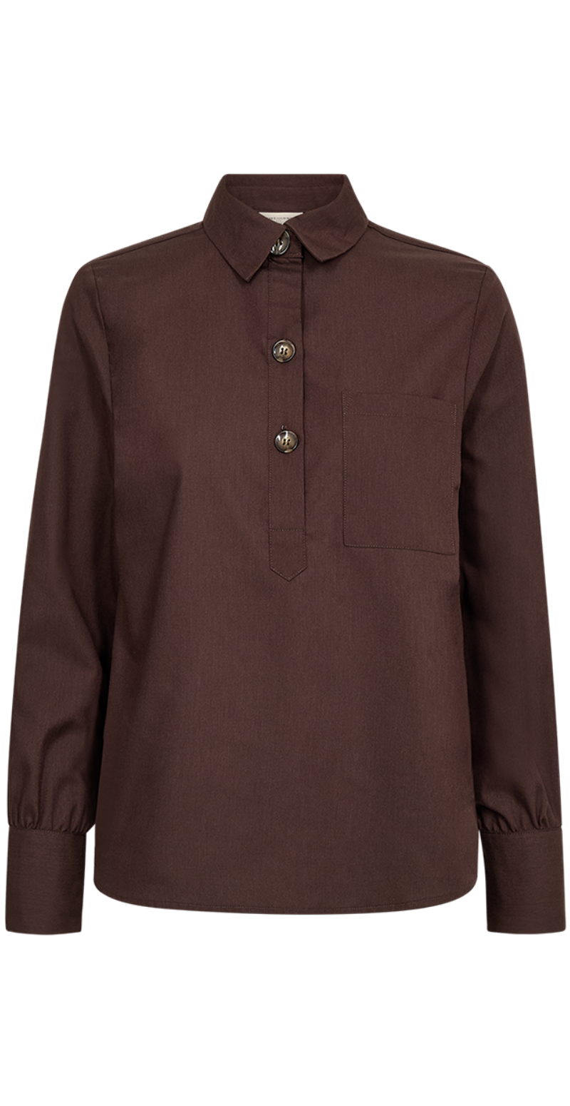 Flynn skjorte med stolpelukning coffee bean
