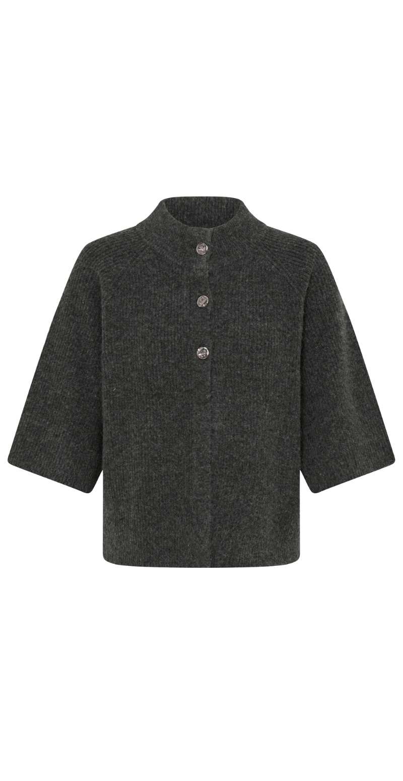 Otaja cardigan med knapper fortil og korte ærmer dark grey melange b.young