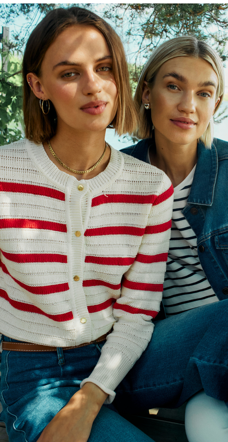 Sail cardigan med striber off-white w. bittersweet