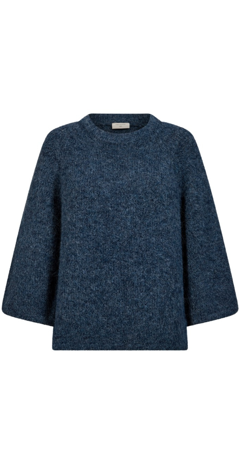 Lulu ensfarvet pullover med 3/4 ærmer moonlit ocean melange Freequent