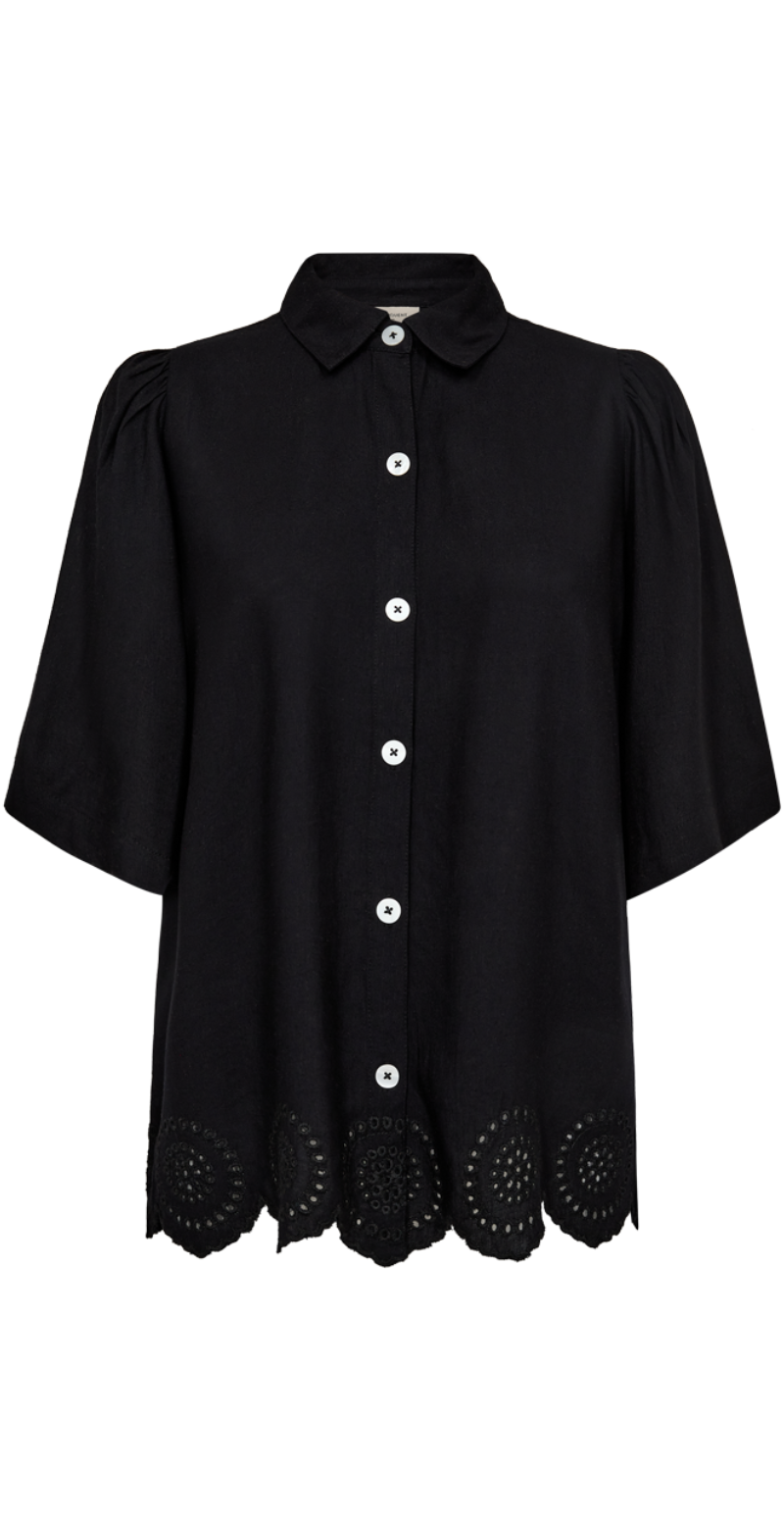 Linus hørbluse med broderi sort