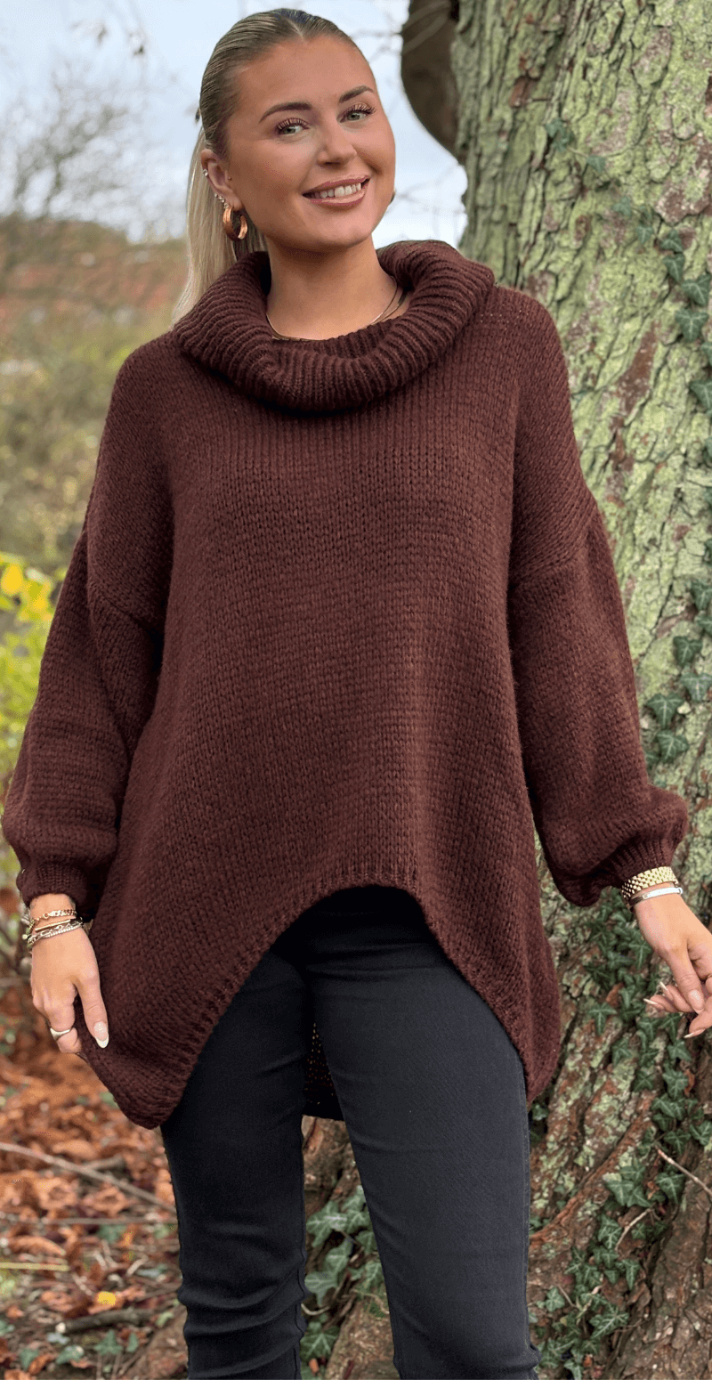 Irene uldstrik med halskrave brun LikeLondon