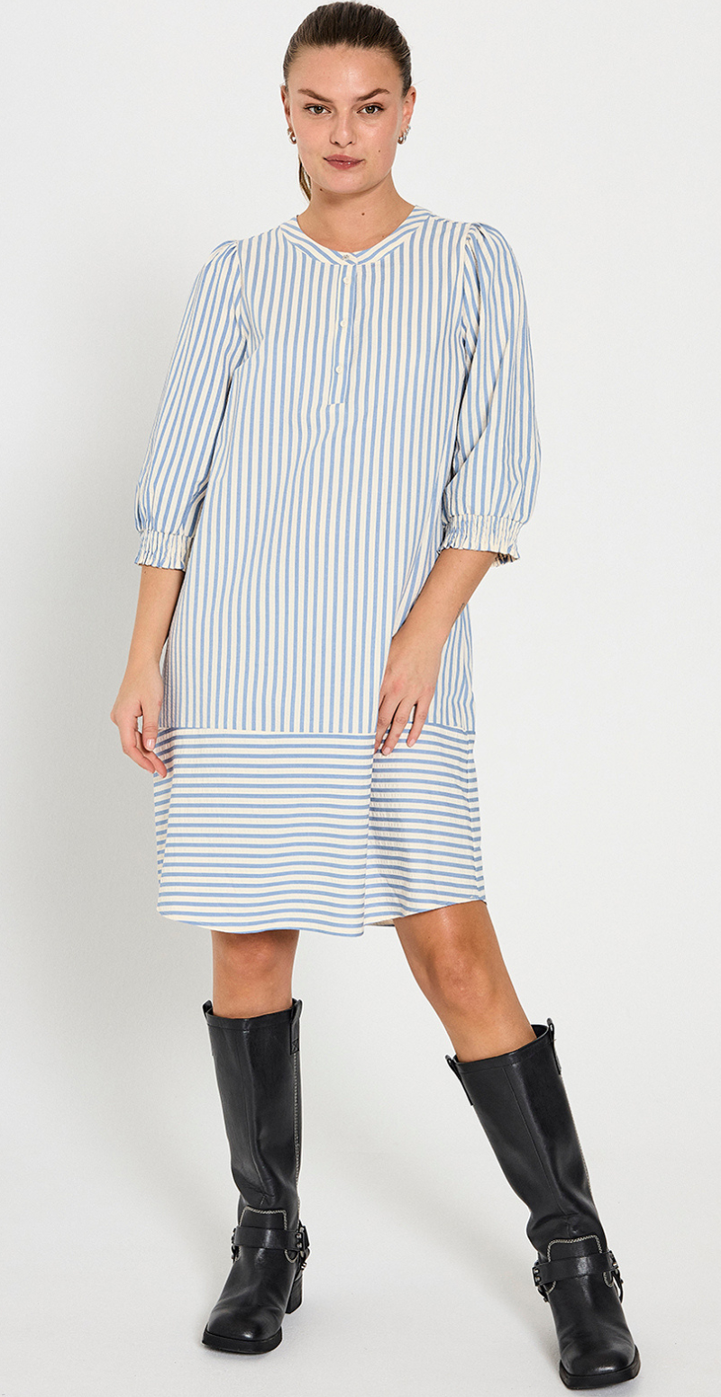 Aby kjole med striber blå w. off-white