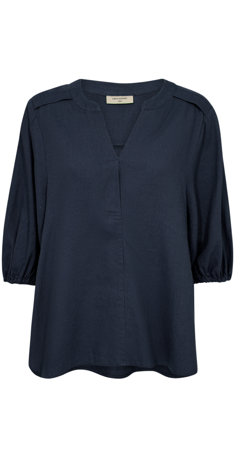 Lava hørbluse med v-udskæring navy