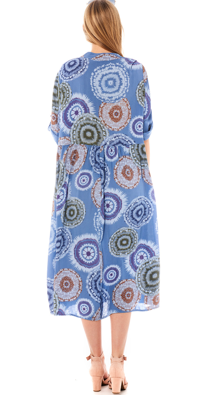 Ester kjole med mønster blå Likelondon