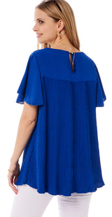 Sigrid bluse med plisse royalblå LikeLondon