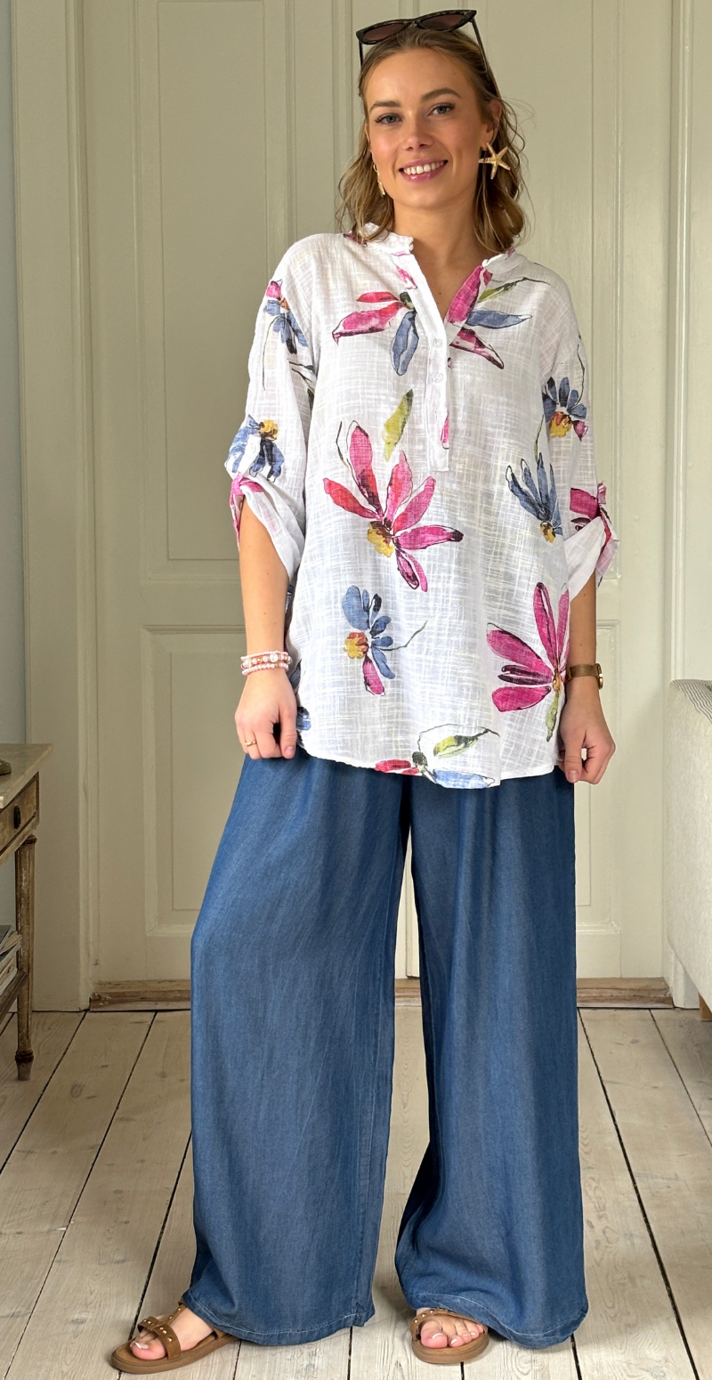 Deborah bluse med farverige blomster bianco/hvid LikeLondon