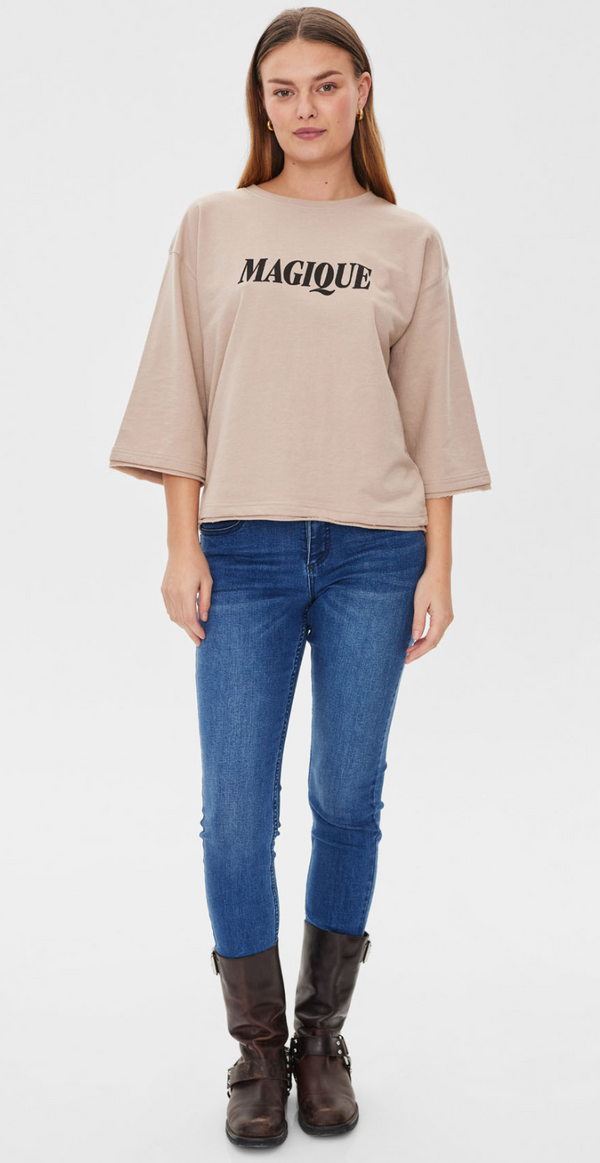 Freeequent pullover med print beige