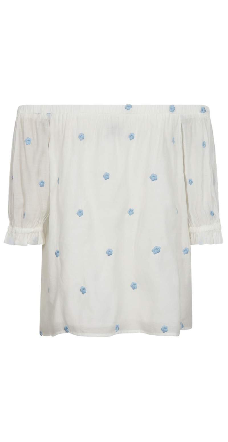 Stream bluse hvid og blå