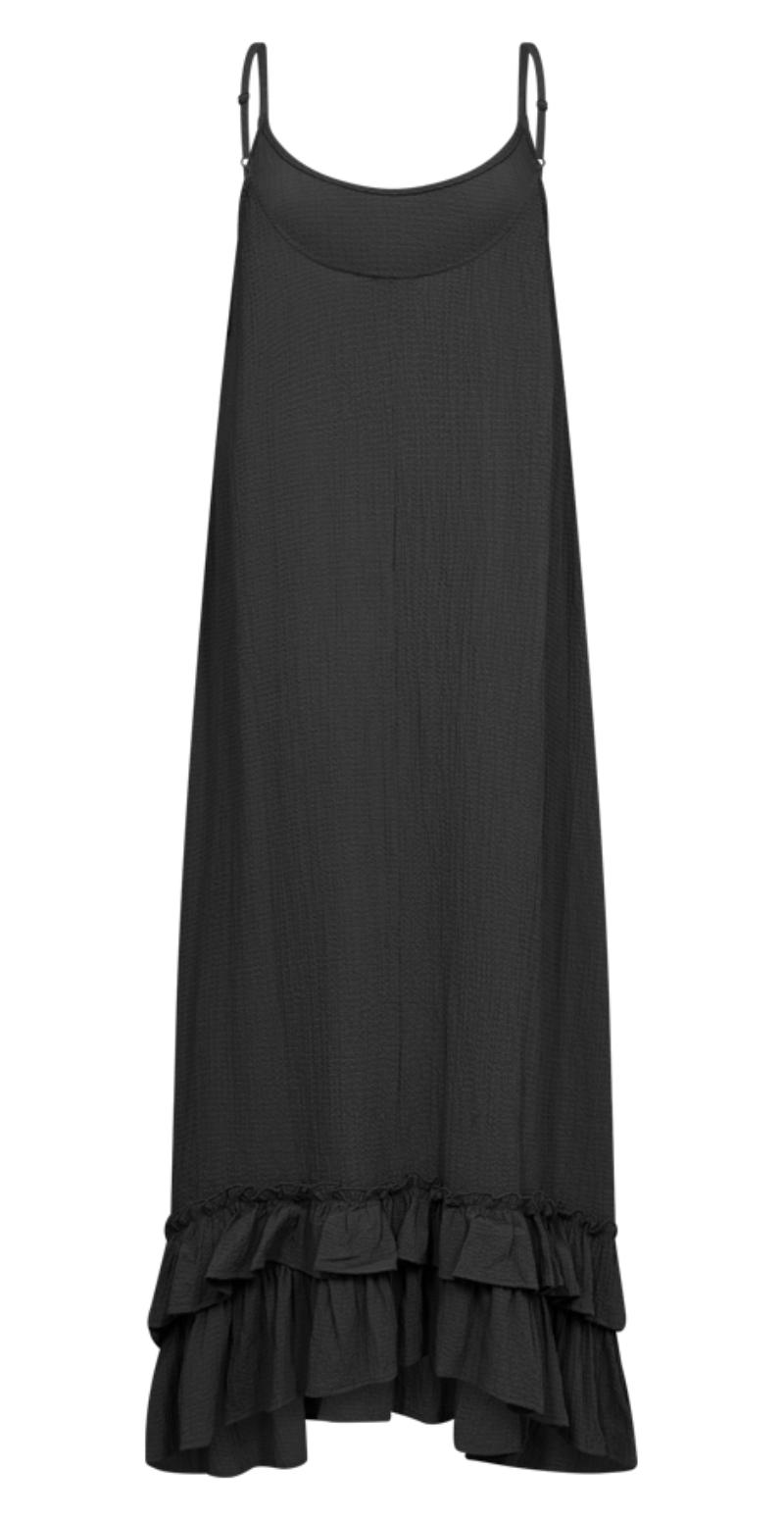 Amia kjole med flæser sort