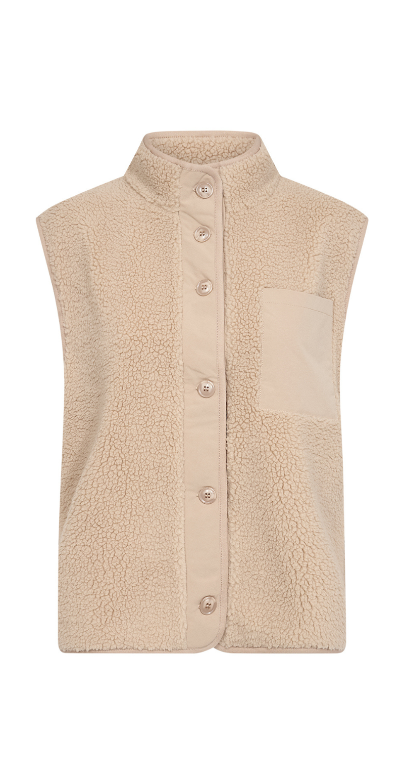 Onyx vest I teddy med brystlomme og knapper beige Soyaconcept