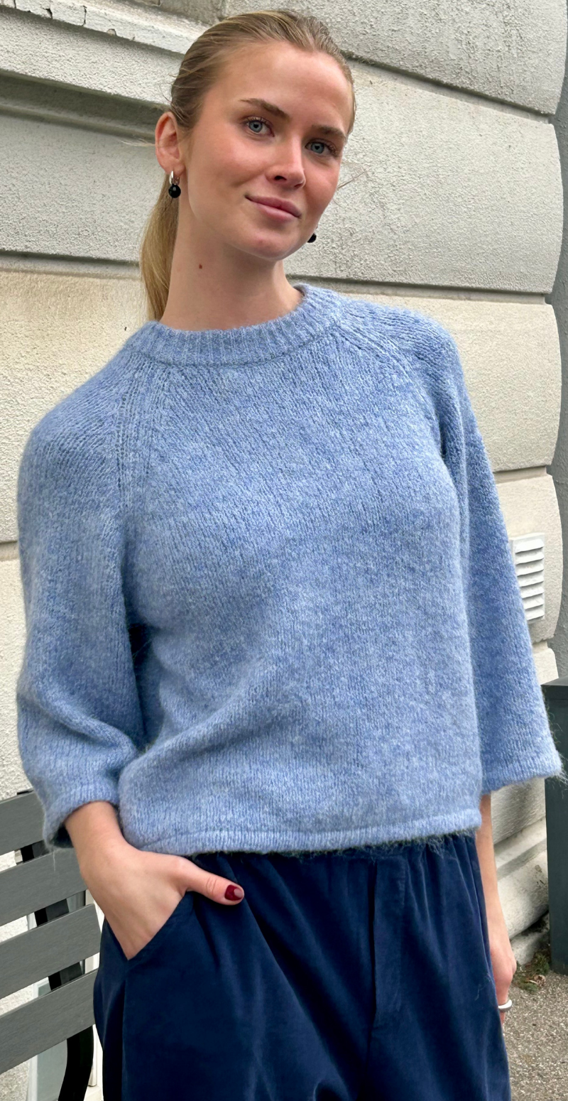 Lullo strik med 3/4 ærmer vista blue melange FreeQuent