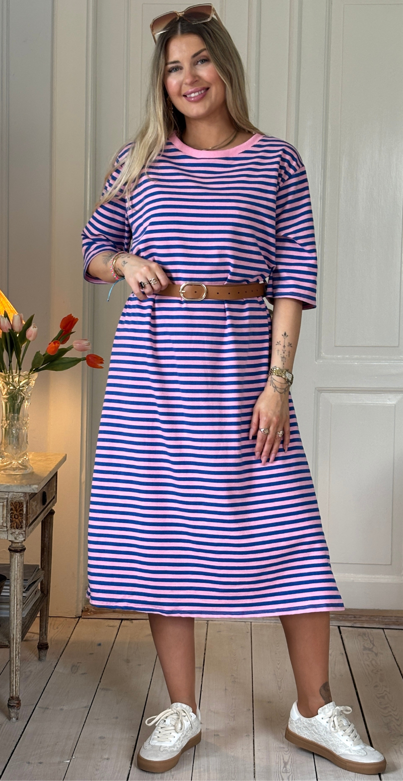 Zenia kjole med striber i pink/royalblue LikeLondon