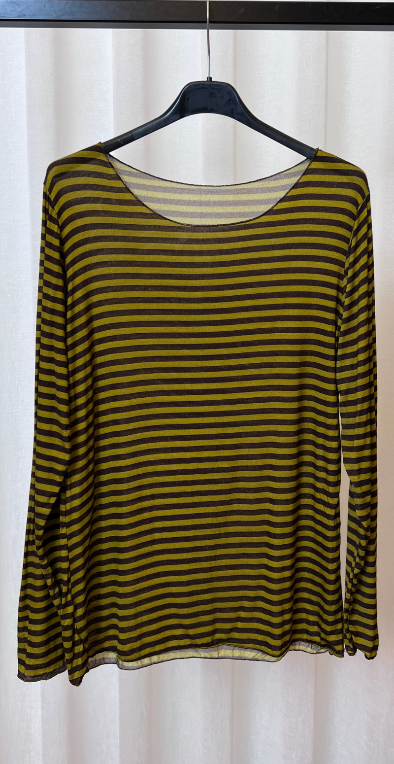 Sabrina basisbluse med striber mustard/brun LikeLondon