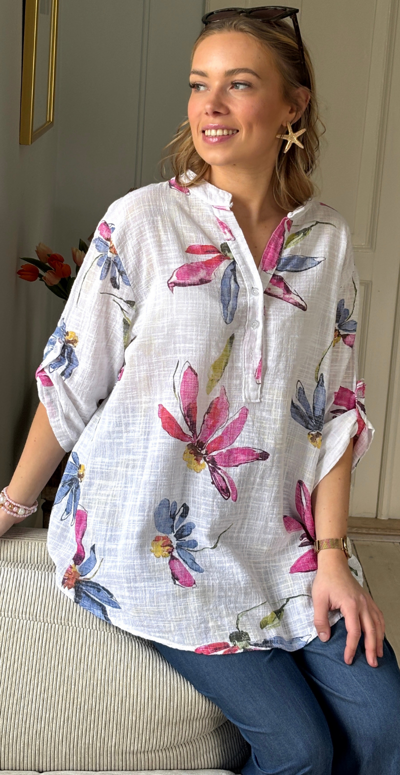 Deborah bluse med farverige blomster bianco/hvid LikeLondon