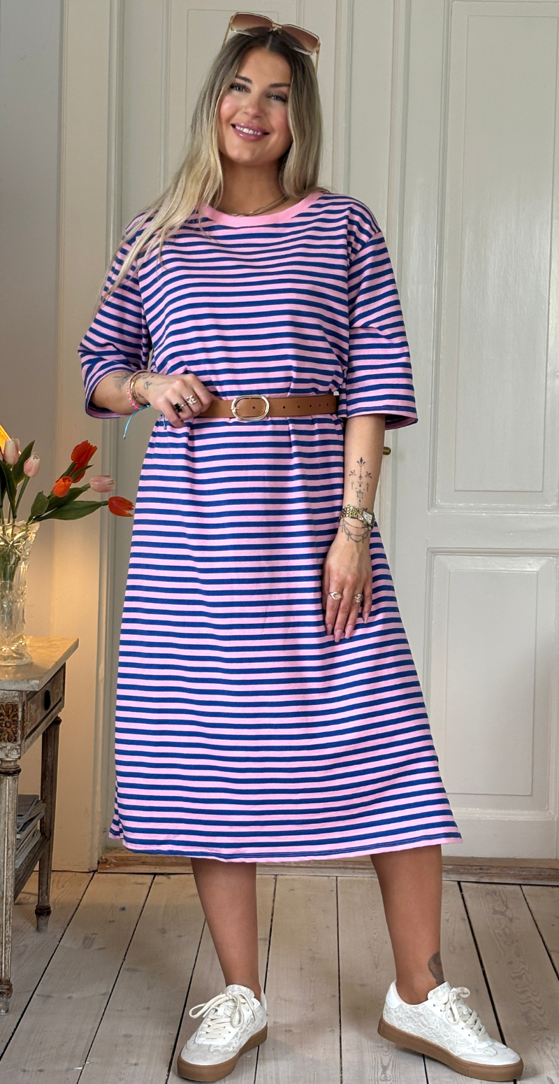 Zenia kjole med striber i pink/royalblue LikeLondon