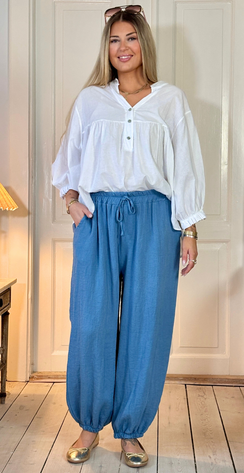 Marietta bukser med bindebånd i taljen og elastik i benene jeans LikeLondon