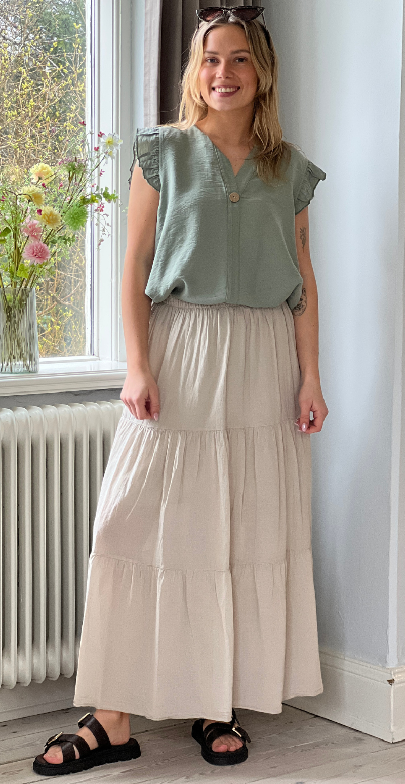 Gigi lang nederdel med peplum beige LikeLondon