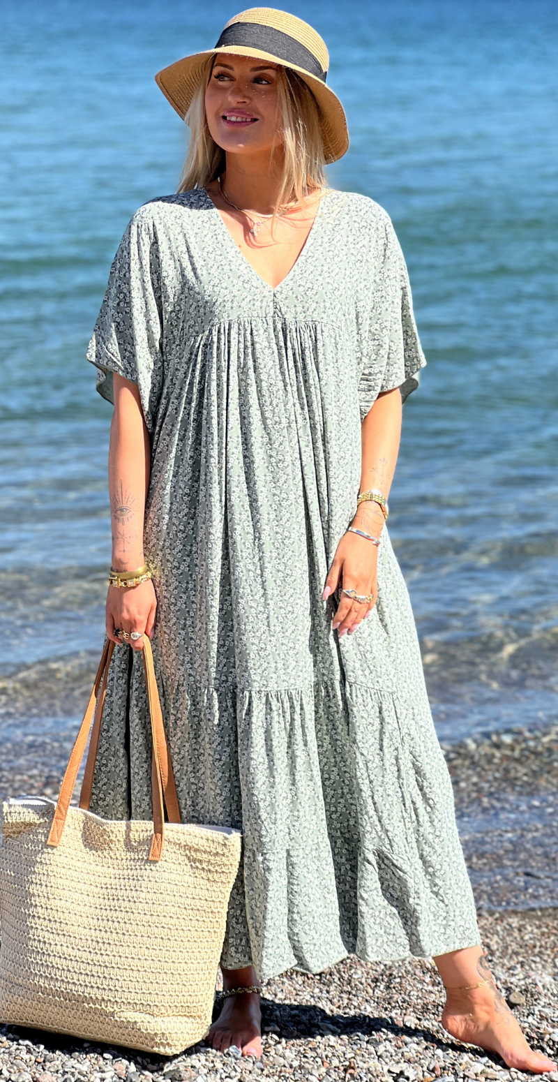 Vigga blomstret maxikjole khaki LikeLondon