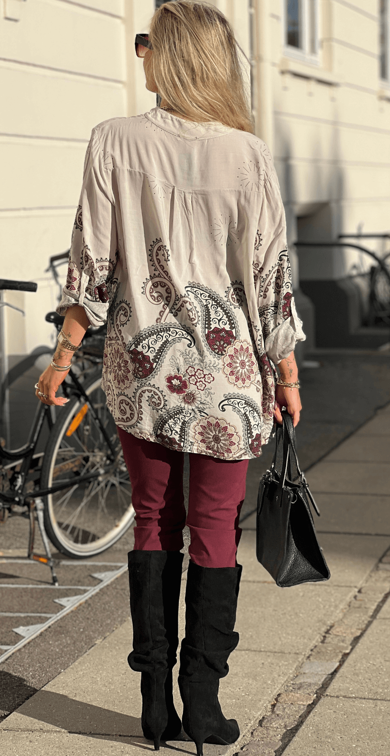 Palma bluse med paisleyprint beige LikeLondon