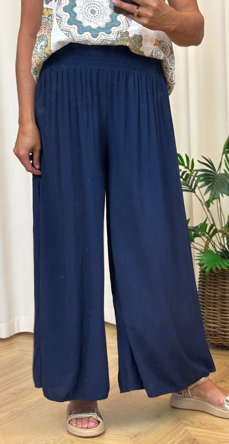 Peggy bukser med brede ben og smock navy LikeLondon