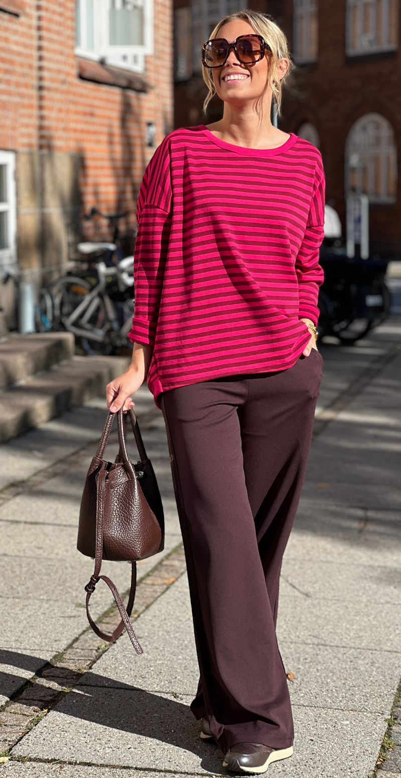Zenia bluse med lange ærmer og striber wine red/peach red LikeLondon