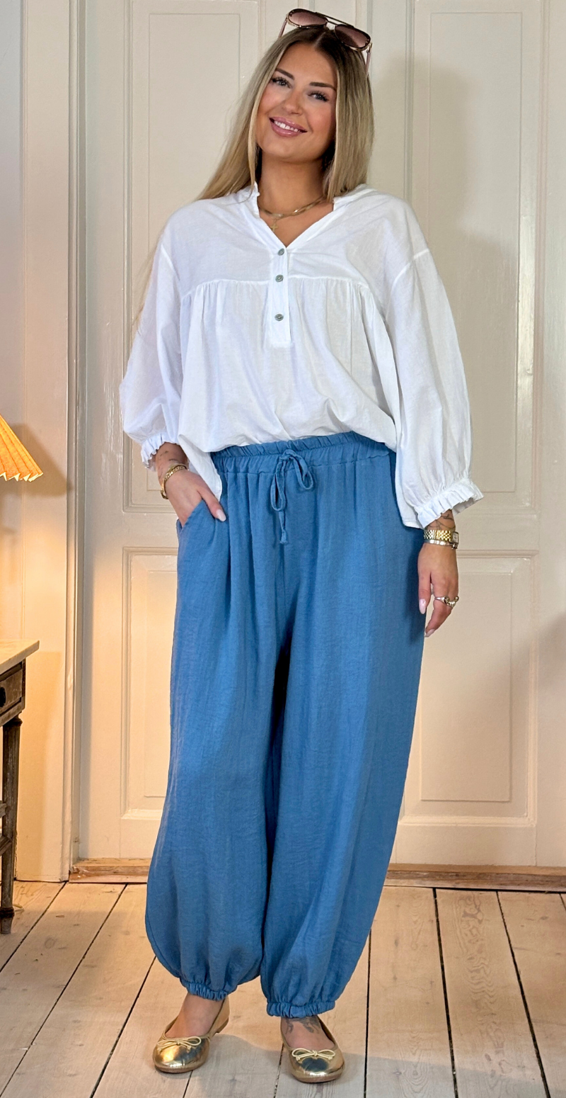 Marietta bukser med bindebånd i taljen og elastik i benene jeans LikeLondon