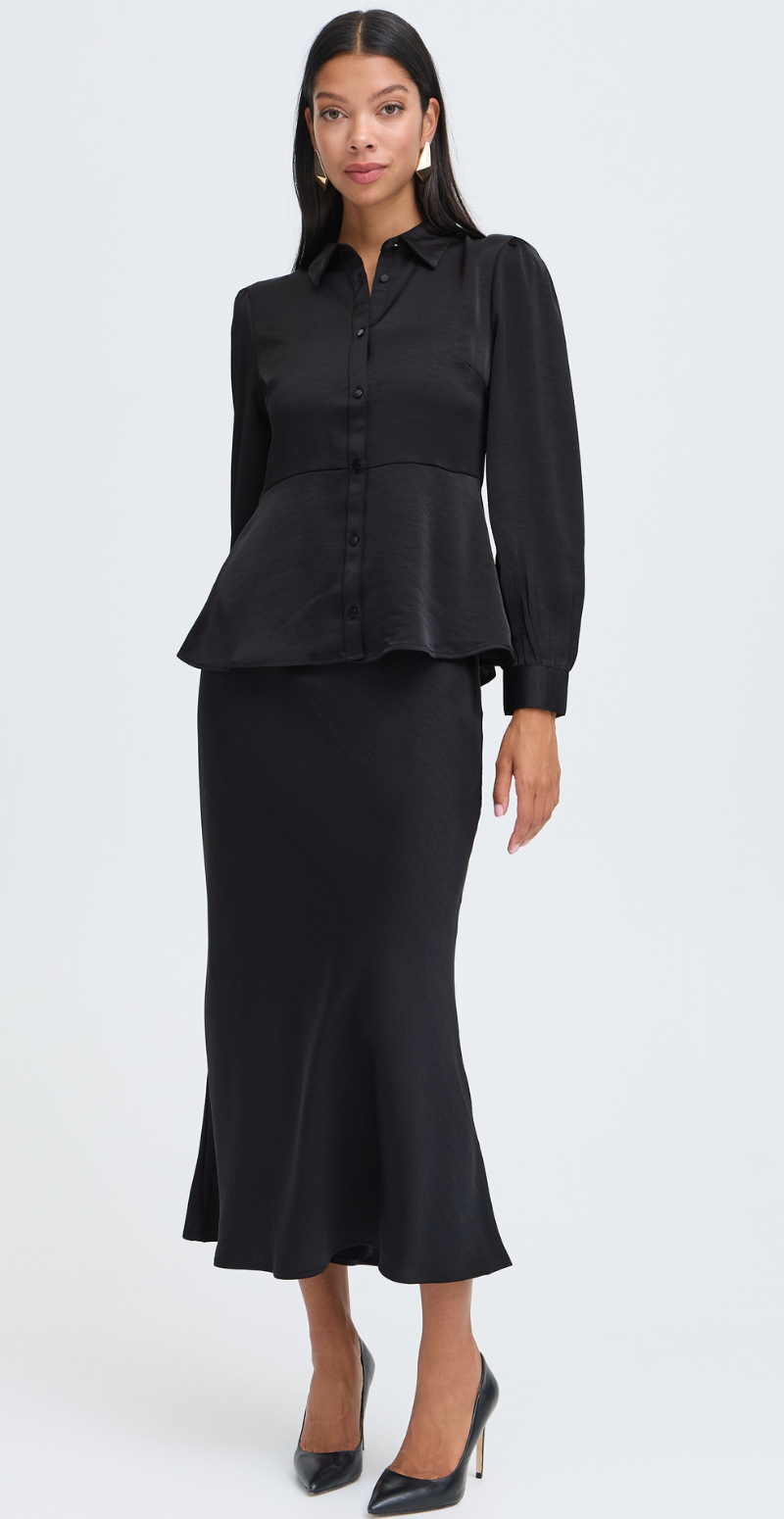 Isa langærmet satinbluse med peplum meteorite B.young
