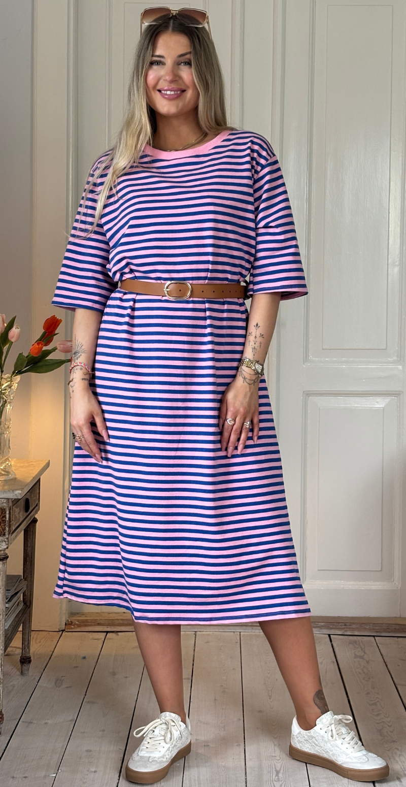 Zenia kjole med striber i pink/royalblue LikeLondon