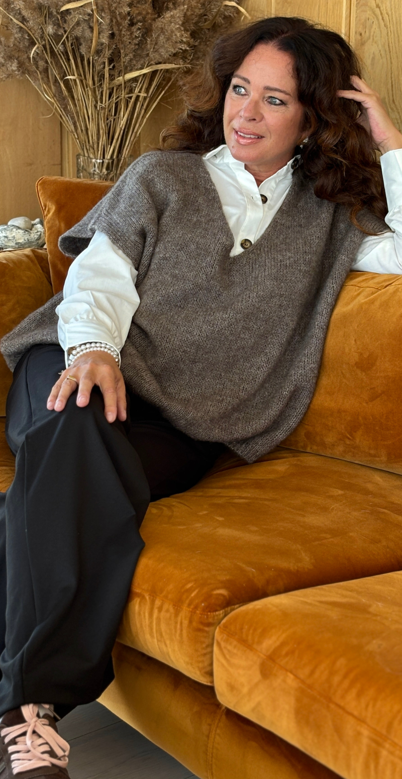 Rosalina uldvest med korte ærmer mocca LikeLondon