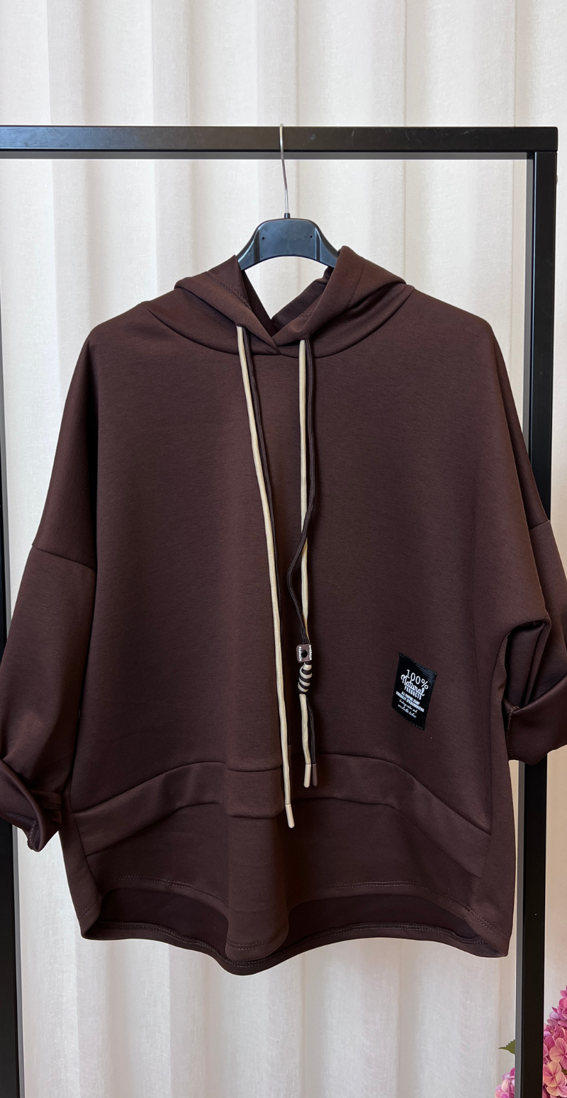 Erna sweatshirt med hætte og snøre brun LikeLondon