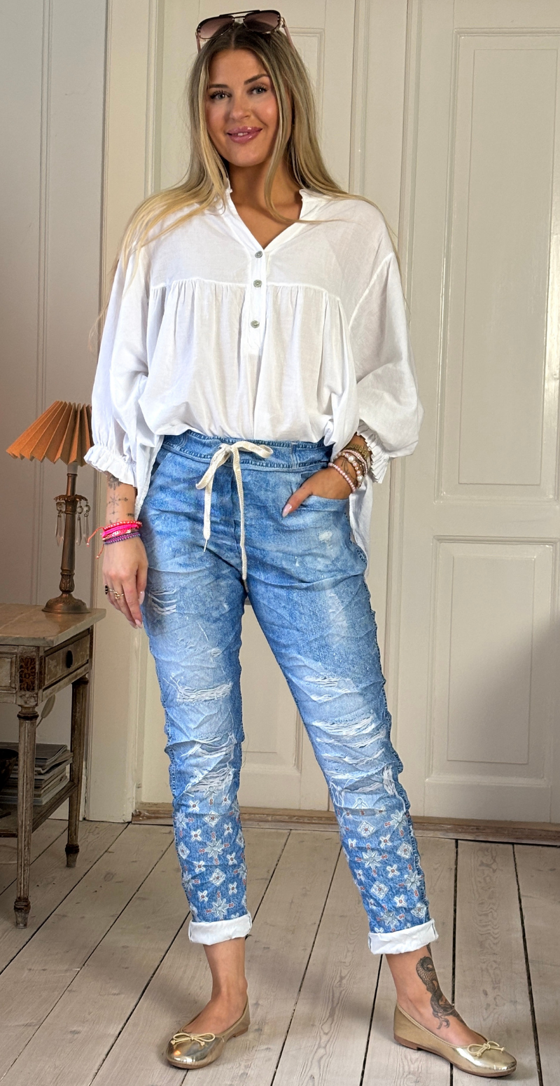 Sisse bukser med orange paillet mønster Likelondon