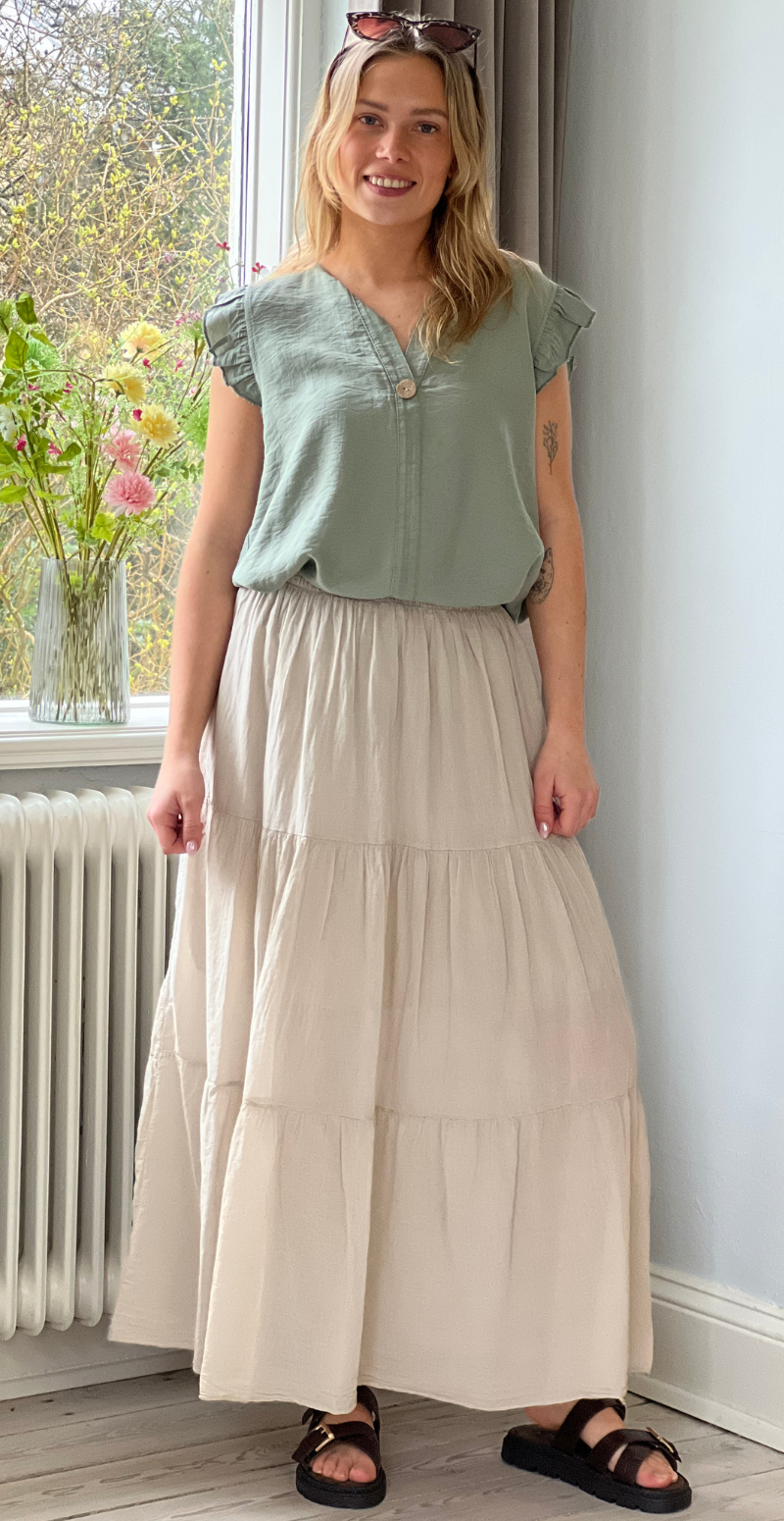 Gigi lang nederdel med peplum beige LikeLondon