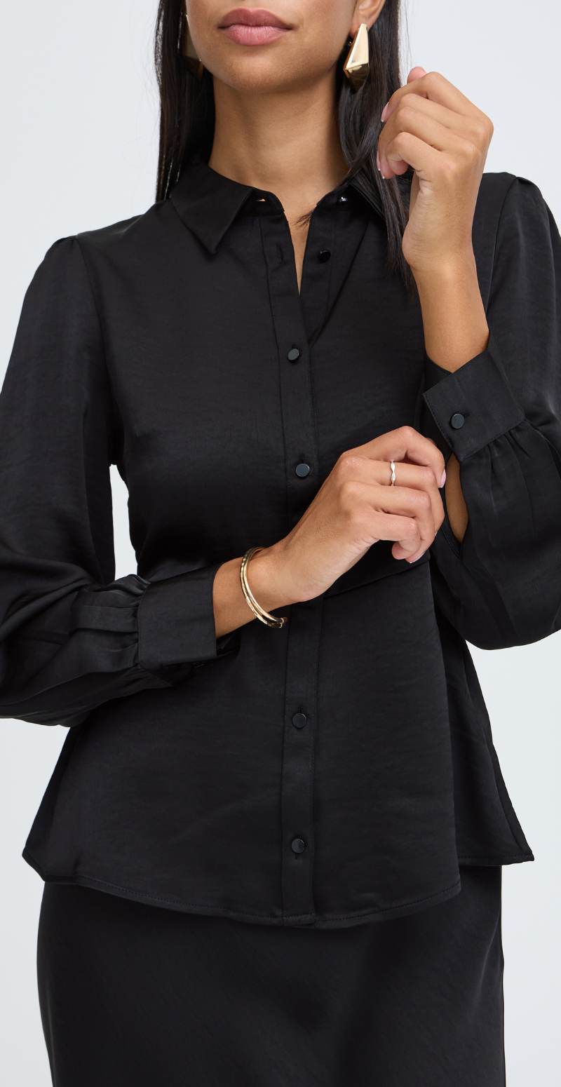 Isa langærmet satinbluse med peplum meteorite B.young