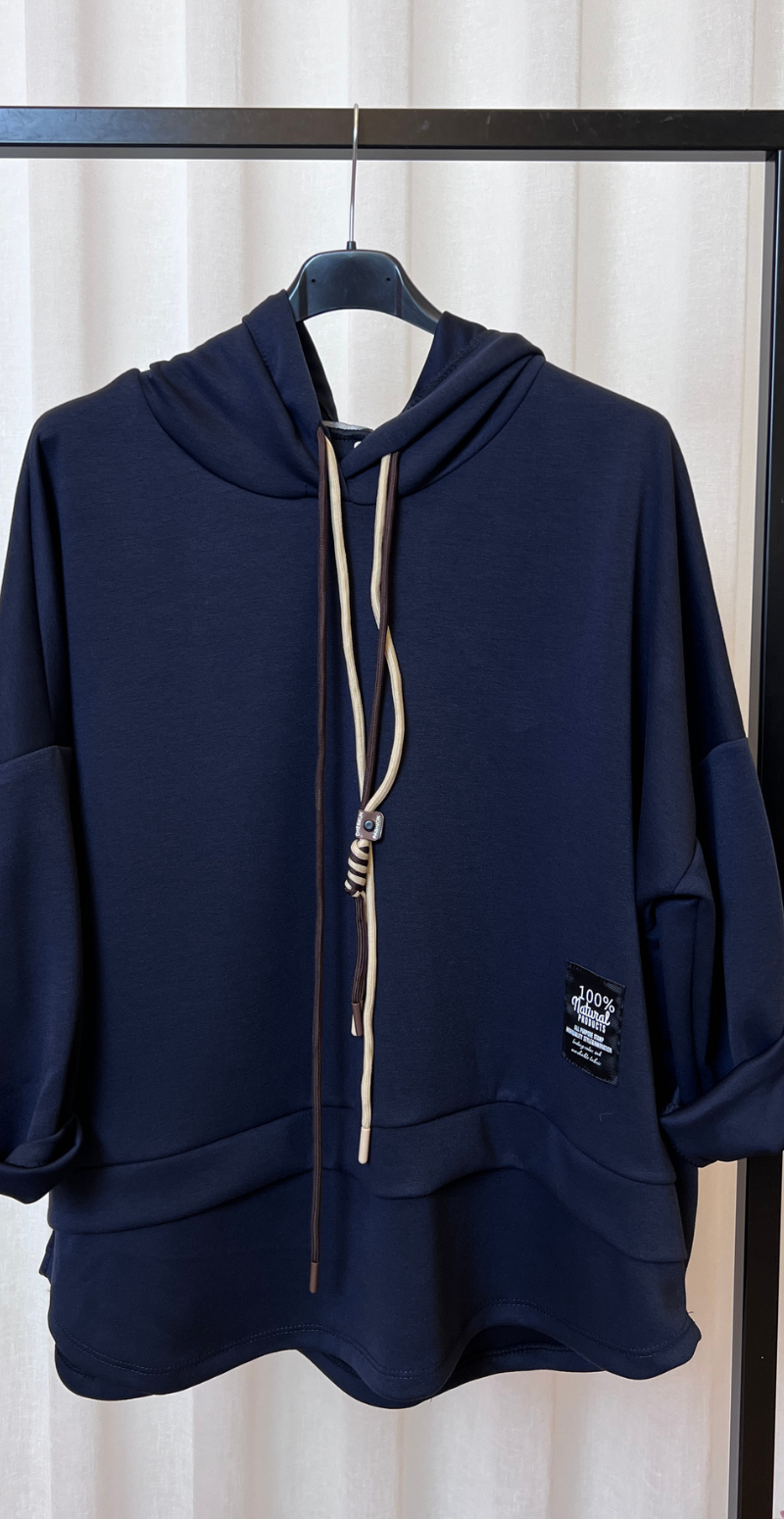 Erna sweatshirt med hætte og snøre navy LikeLondon