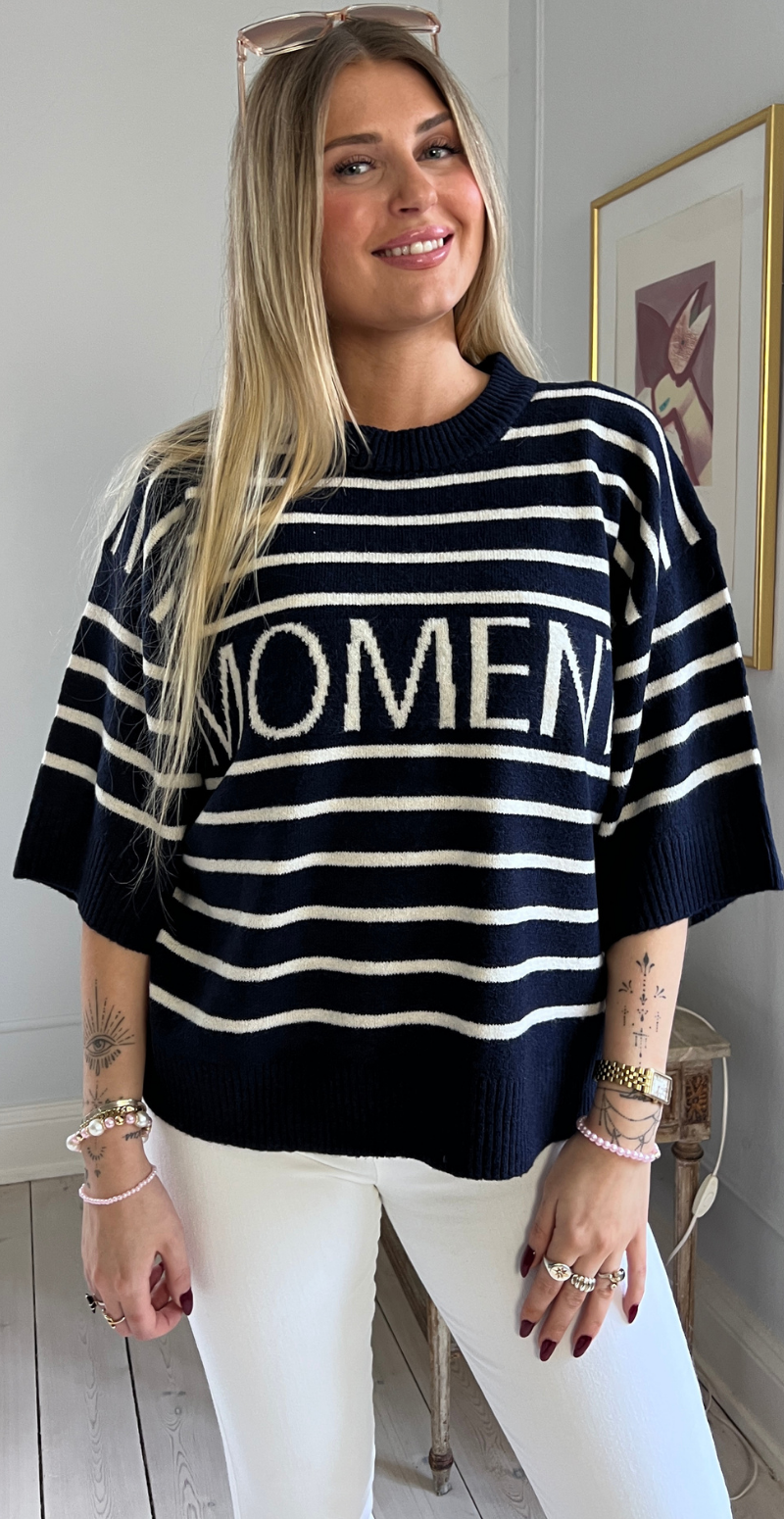 Orlean pullover med striber og "Moment" navy LikeLondon