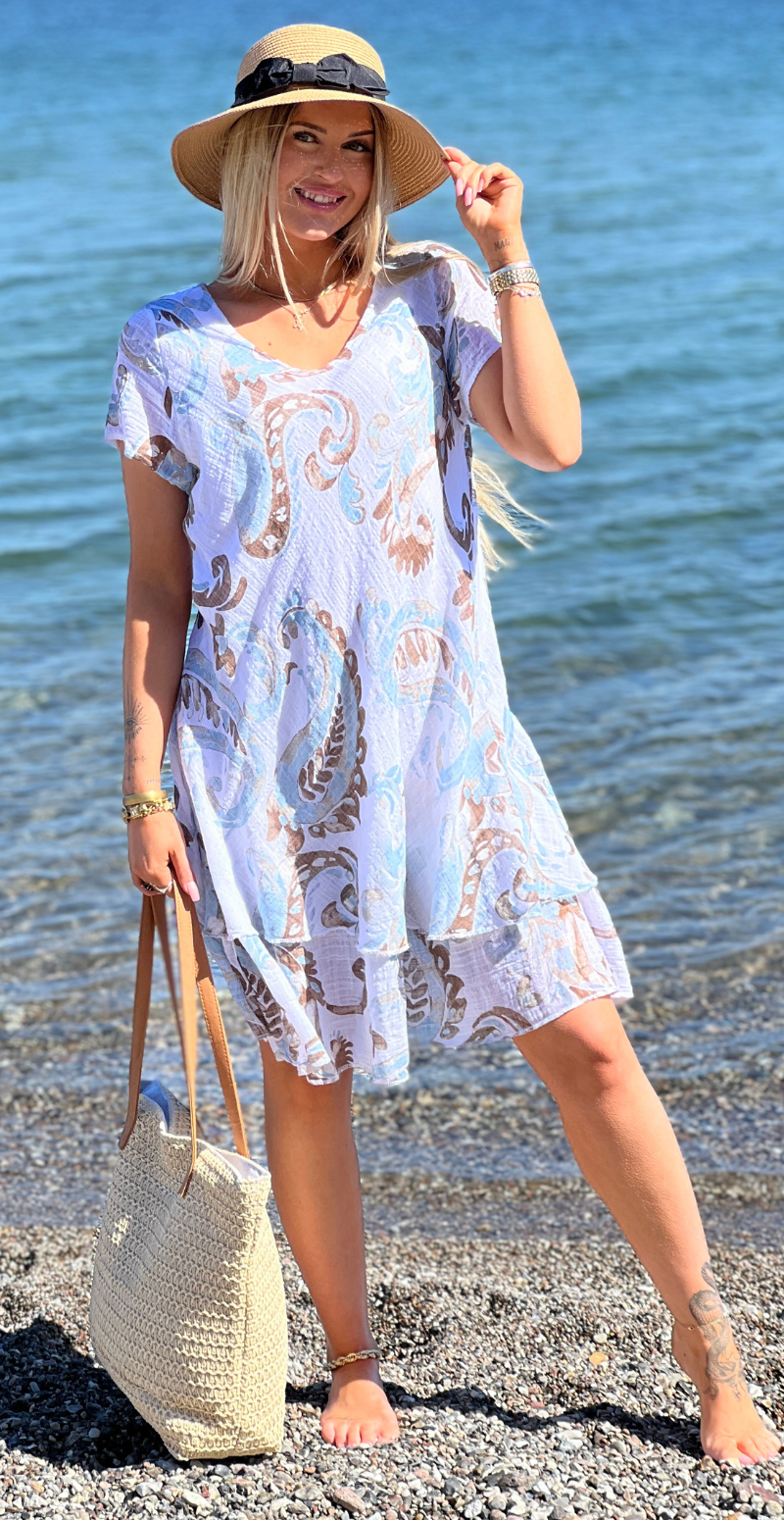 Simone kjole i 2 lag med paisley hvid LikeLondon