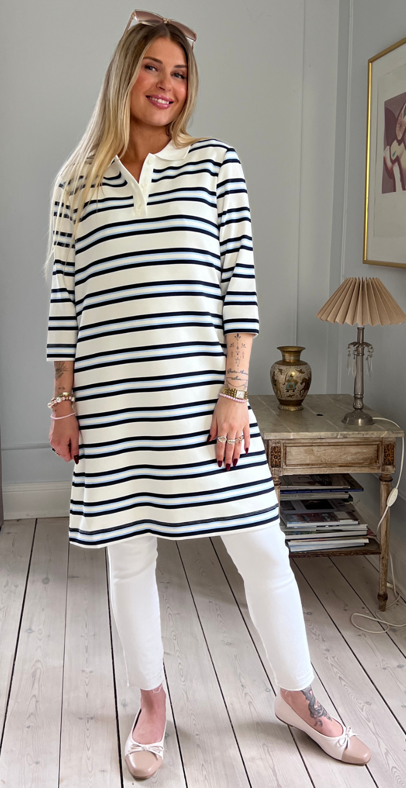 Barni kjole med striber og krave navy w. off-white LikeLondon