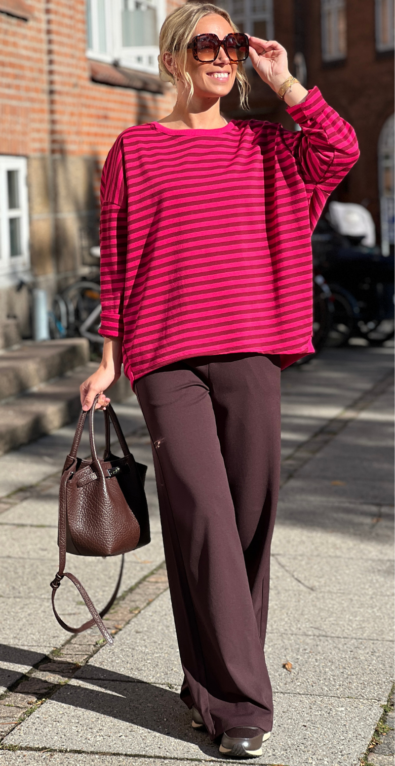 Zenia bluse med lange ærmer og striber wine red/peach red LikeLondon