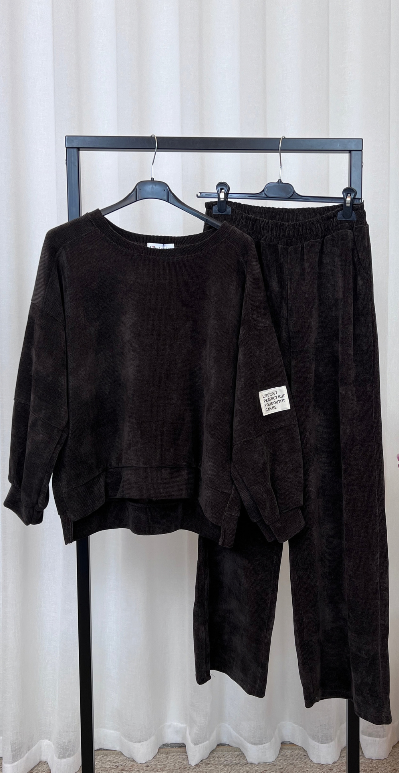 Nette sweat sæt i velour brun LikeLondon