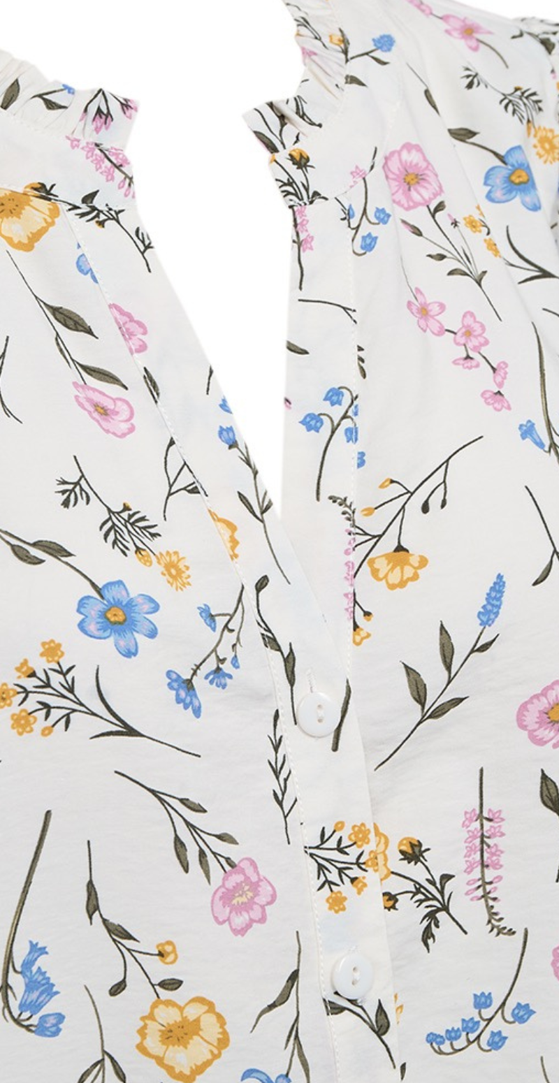 Molli gennemknappet bluse med blomster star off-white w. golden haze Freequent