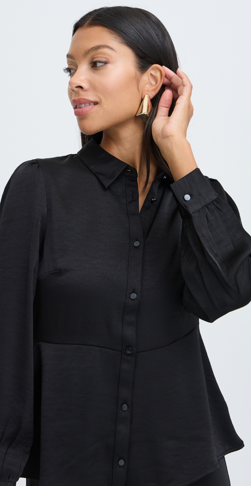 Isa langærmet satinbluse med peplum meteorite B.young