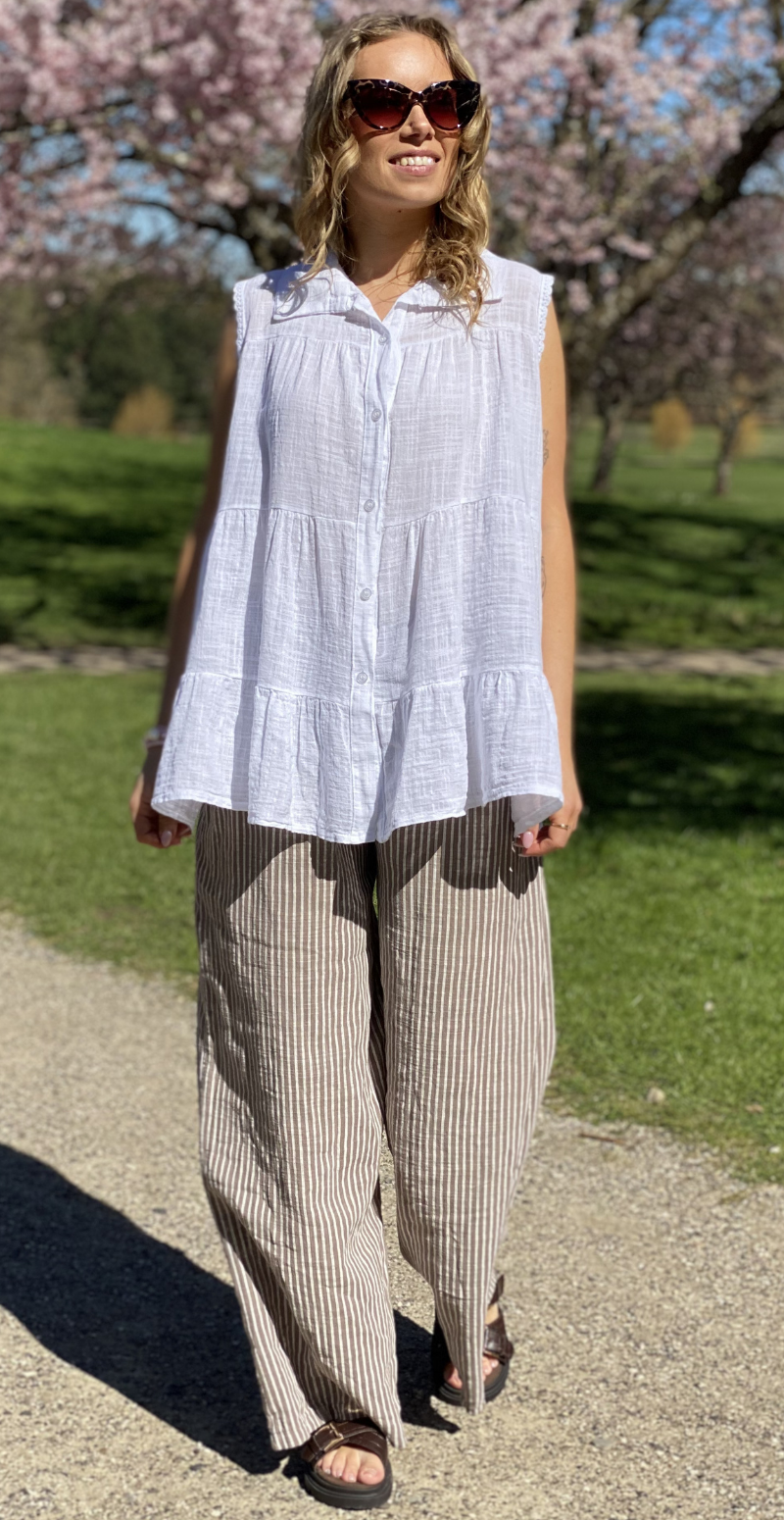 Rinda bluse uden ærmer med peplum og hæklede detaljer hvid LikeLondon