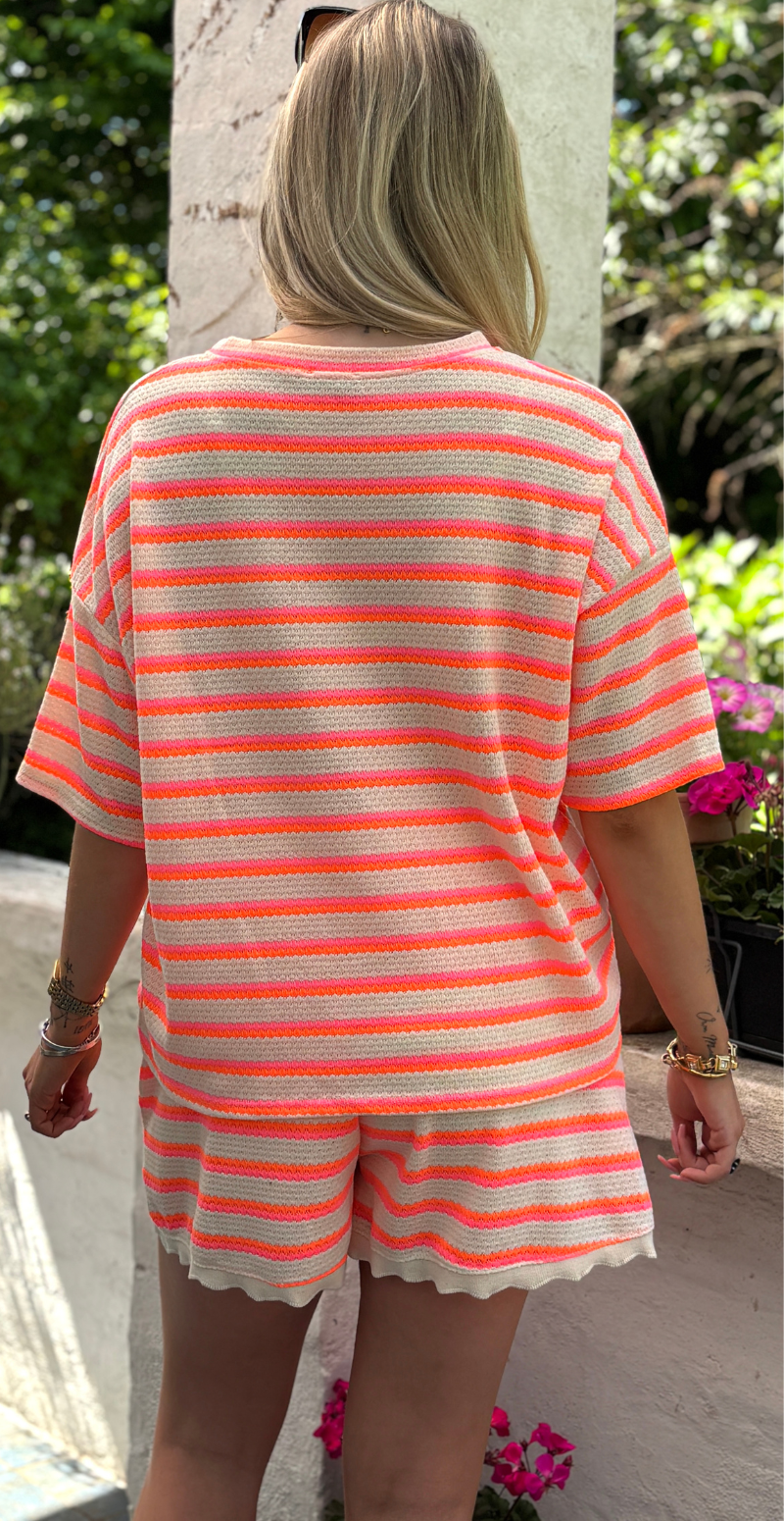Fanny hæklet bluse med striber orange LikeLondon